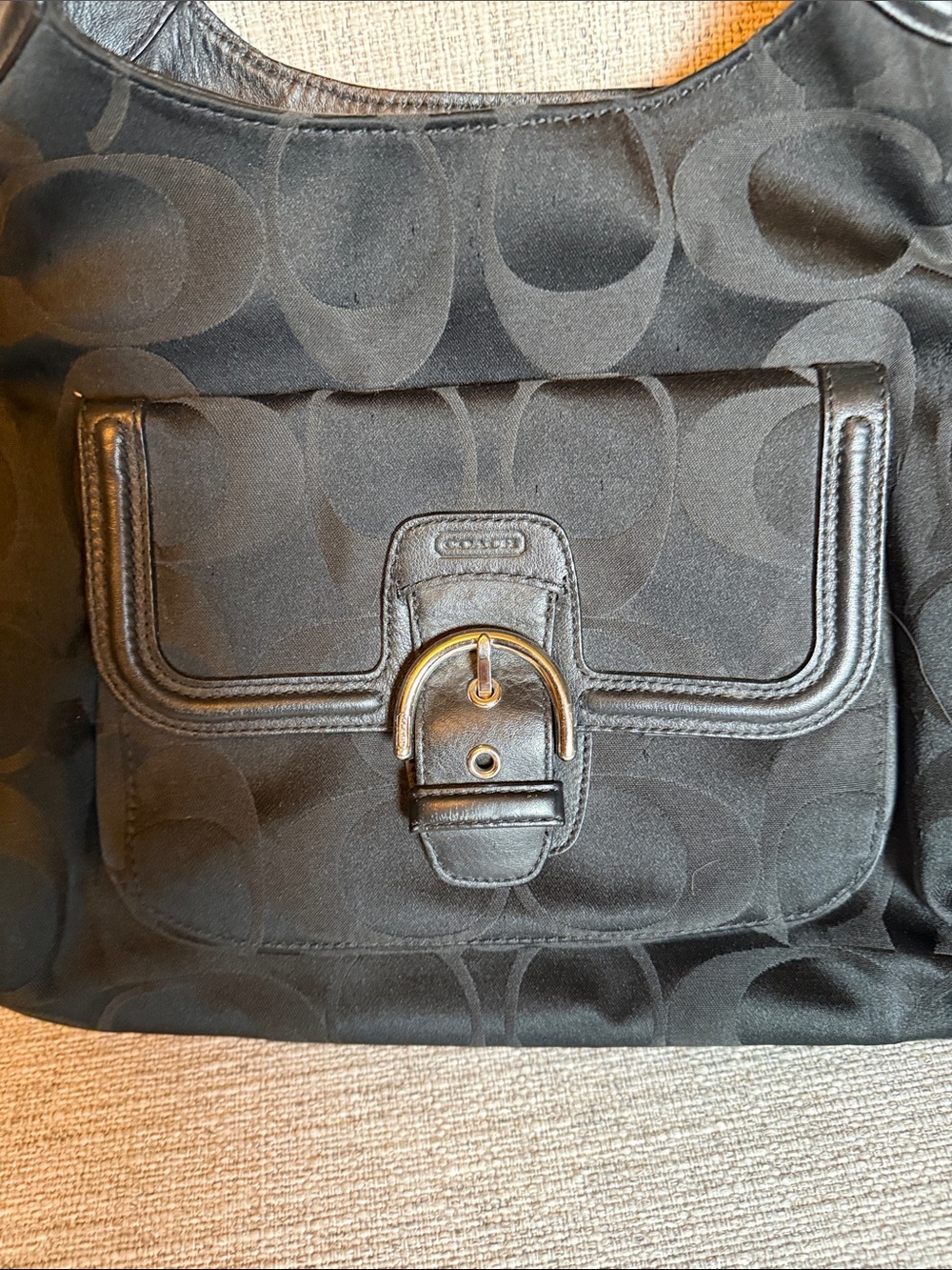 Y2K Coach Black Signature C Hobo Shoulder Bag Buckle F20742 - Picture 4 of 12